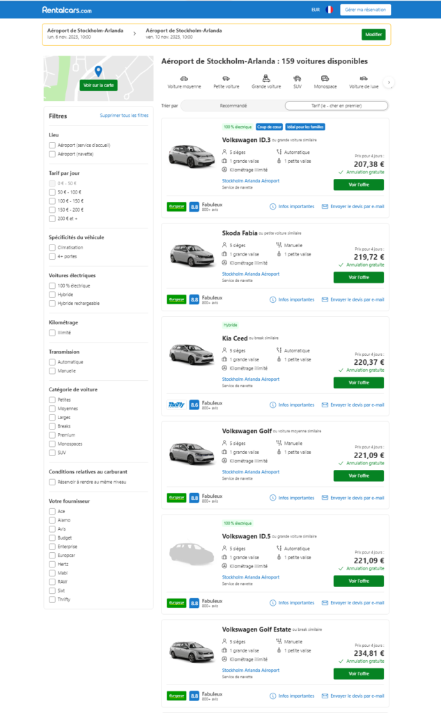 comparaison de voiture de location sur rentalcars